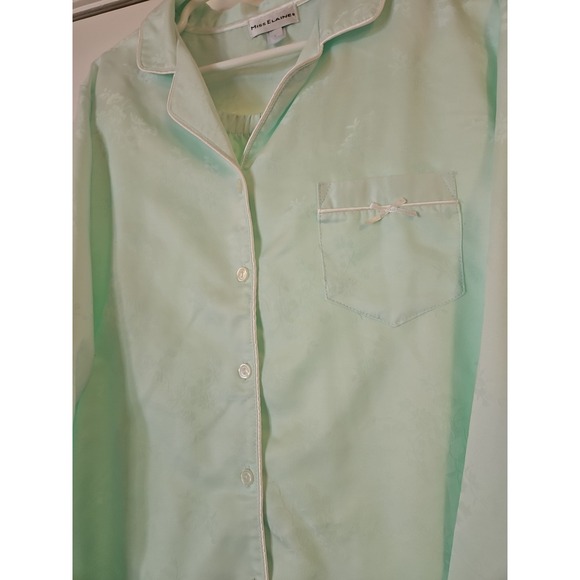 Miss Elaine Pajama Set Large Floral Jacquard 2 Piece Set Light Green - Picture 2 of 11